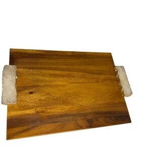 ANNA New York RabLabs Acacia Wood Serving Tray Quartz Crystal Handles 24K Gold